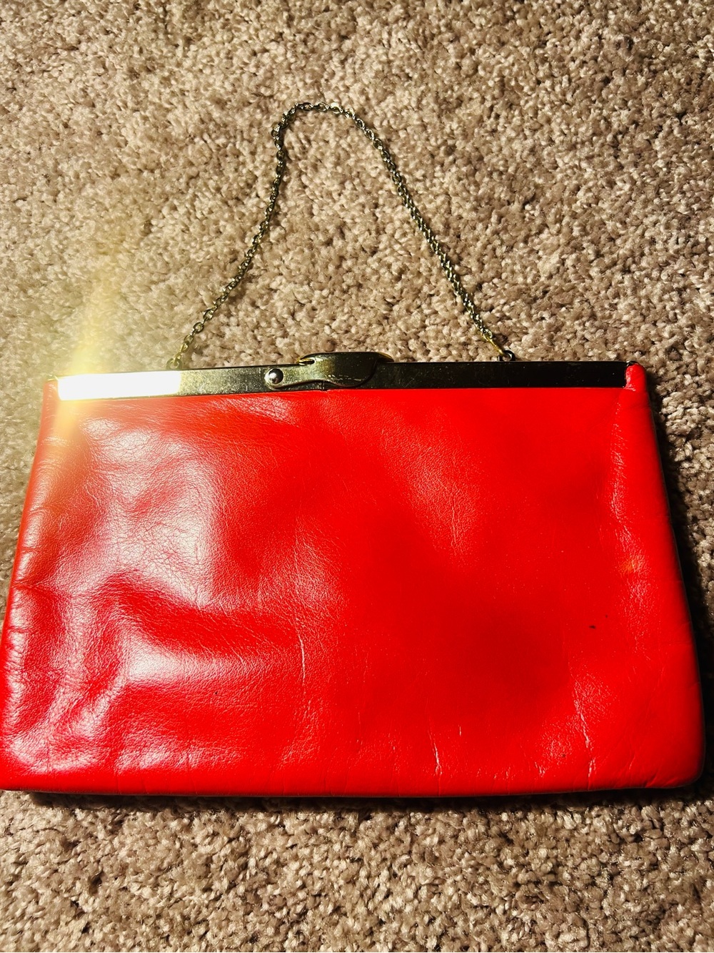 ETRA GENUINE TOP CLASP & GOLD CHAIN CLUTCH PURSE IN DEEP RED
